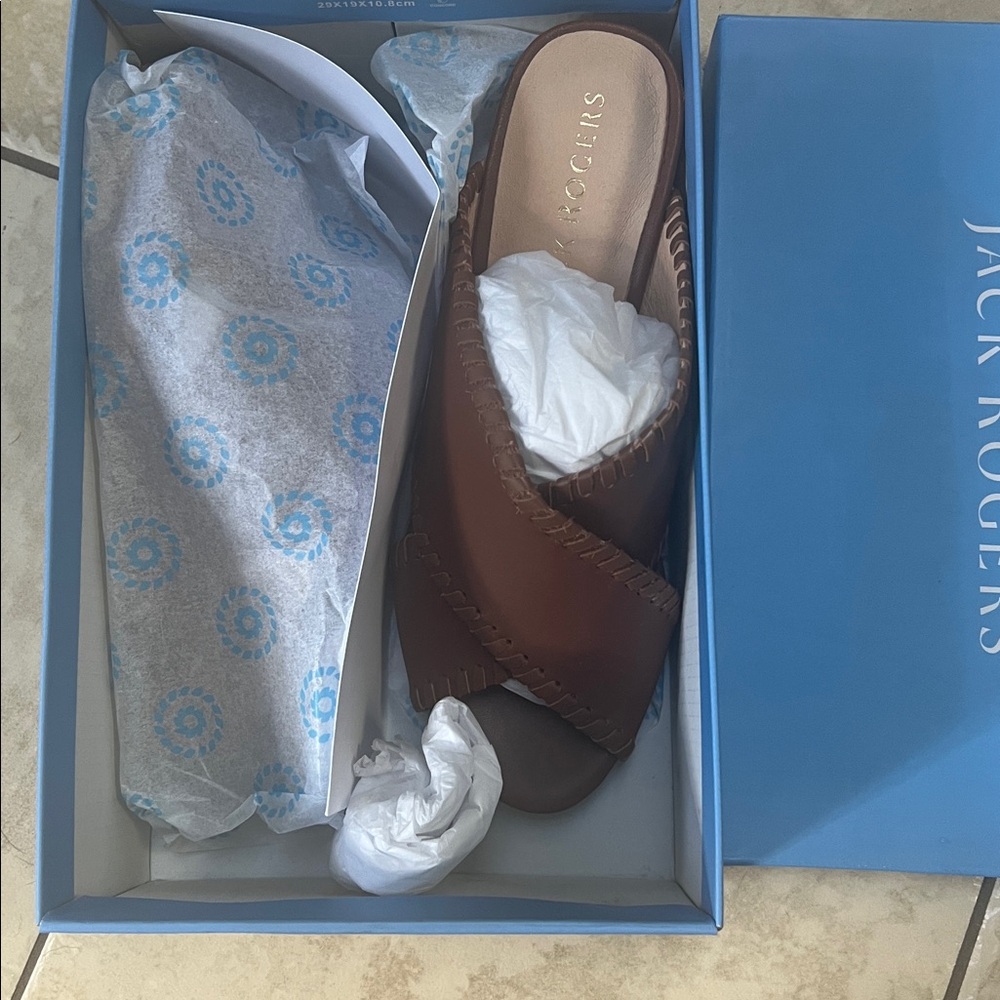 Jack Rogers Tan Leather Slip-On Sandals 9.5